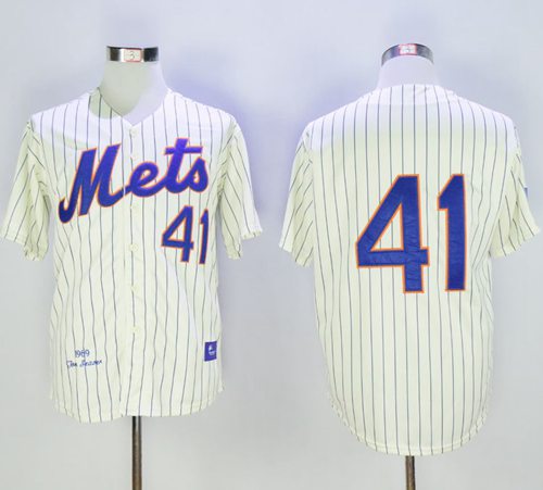 Mitchell And Ness 1969 Mets #41 Tom Seaver Cream(Blue Strip) Throwback Stitched MLB Jersey - Click Image to Close